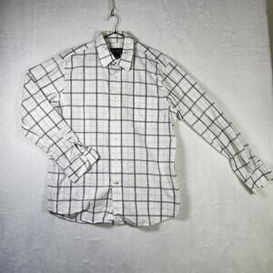 Eddie Bauer Shirt M White Black‎ Plaid 100% Cotton Long Sleeve Outdoor Casual
